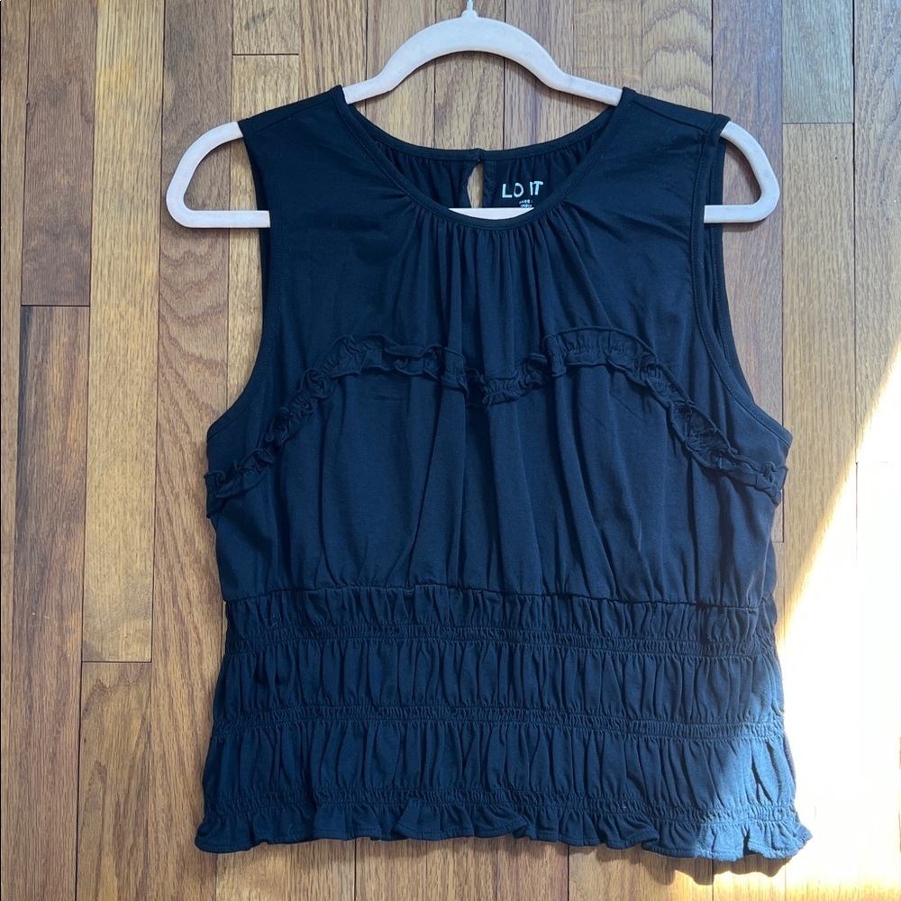 LOFT Black Ruffled Sleeveless Blouse